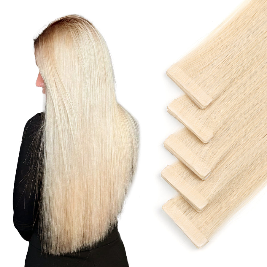 Vlasy Injection Hand-Tied Tape in Hair Extensions 16Pcs Virgin Human Hair (Light Blonde #60A)