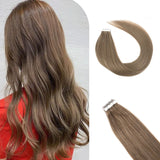 Vlasy Seamless Invisible Mini Tape In Hair Extension Human Hair 16Pcs Medium Ash Brown(10A#)