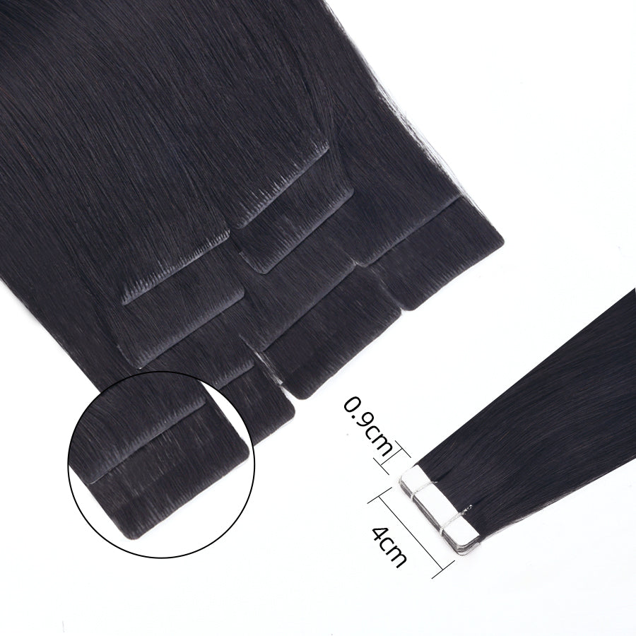 Vlasy Injection Hand-Tied Tape in Hair Extensions 16Pcs Virgin Human Hair (Natural Black #1B)