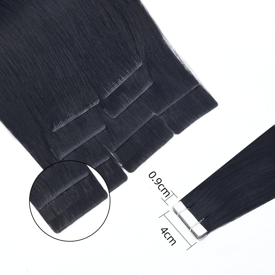 Vlasy Injection Hand-Tied Tape in Hair Extensions 16Pcs Virgin Human Hair (Jet Black #1)