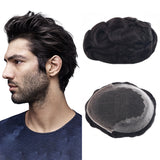 Vlasy Q6 Men Toupee Swiss Lace & PU Base Durable Male Hair Prosthesis Natural Human Hair Replacement System Unit (Natural Black 1B#)