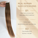 Vlasy Seamless Invisible Mini Tape In Hair Extension Human Hair 16Pcs Dark Brown And Blonde To Brown(T4/27+4#)