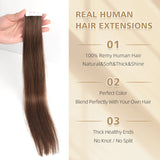 Vlasy Seamless Invisible Mini Tape In Hair Extension Human Hair 16Pcs Brown(6#)