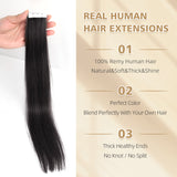 Vlasy Seamless Invisible Mini Tape In Hair Extension Human Hair 16Pcs Black Brown (1B#)