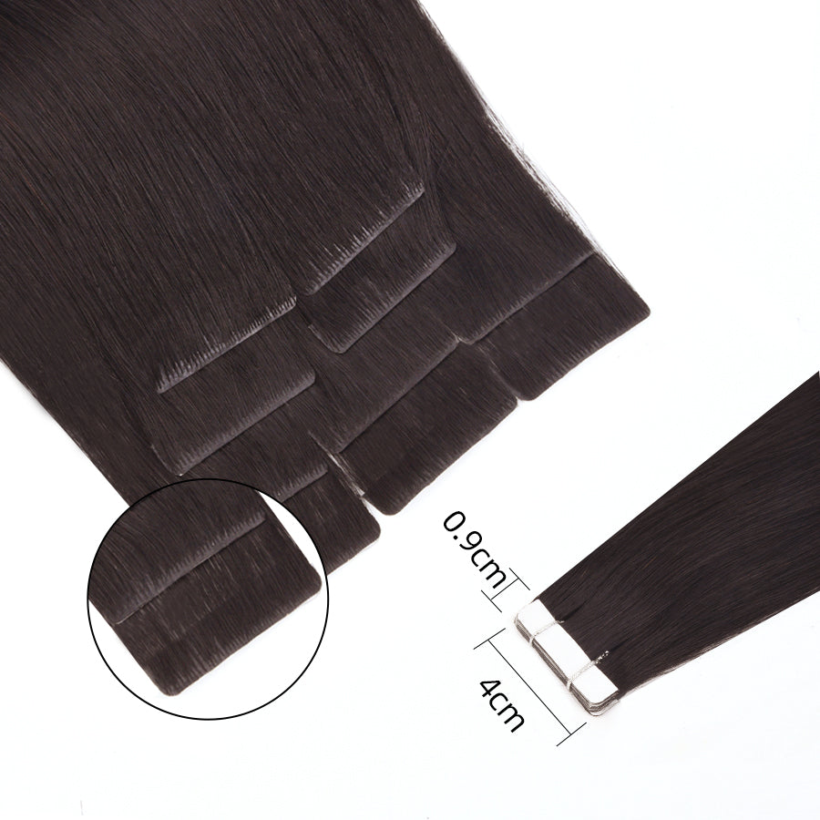 Vlasy Injection Hand-Tied Tape in Hair Extensions 16Pcs Virgin Human Hair (Darkest Brown #2)