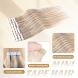 Vlasy Seamless Invisible Mini Tape In Hair Extension Human Hair 16Pcs Light Copper+Blonde(P16/60#)