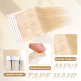 Vlasy Seamless Invisible Mini Tape In Hair Extension Human Hair 16Pcs Light Blond(60A#)