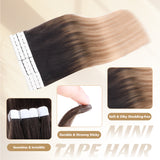 Vlasy Seamless Invisible Mini Tape In Hair Extension Human Hair 16Pcs Chocolate Brown To Blonde(T2/27+T2/60#)