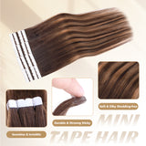 Vlasy Seamless Invisible Mini Tape In Hair Extension Human Hair 16Pcs Dark Brown And Blonde To Brown(T4/27+4#)