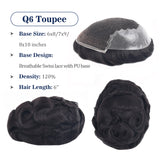 Vlasy Q6 Men Toupee Swiss Lace & PU Base Durable Male Hair Prosthesis Natural Human Hair Replacement System Unit (Natural Black 1B#)