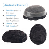 Vlasy Australia Men Toupee Swiss Lace with PU Natural Remy Human Hair Capillary Prosthesis Men's Wigs Unit Replacement System (Natural Black 1B#)