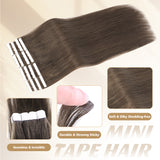 Vlasy Seamless Invisible Mini Tape In Hair Extension Human Hair 16Pcs Medium Ash Brown(10A#)
