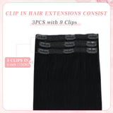 Vlasy 3pcs/set Clip in Extensions 100% Real Human Hair Jet Black (1#)