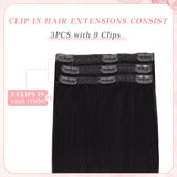 Vlasy 3pcs/set Clip in Extensions 100% Real Human Hair Off Black (1B#)