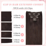 Vlasy 7pcs/set Clip in Extensions 100% Remy Human Hair Darkest Brown (#2)