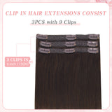 Vlasy 3pcs/set Clip in Extensions 100% Real Human Hair Dark Blown (4#)