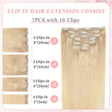 Vlasy 7pcs/set Clip in Extensions 100% Remy Human Hair Light Blond (#60A)