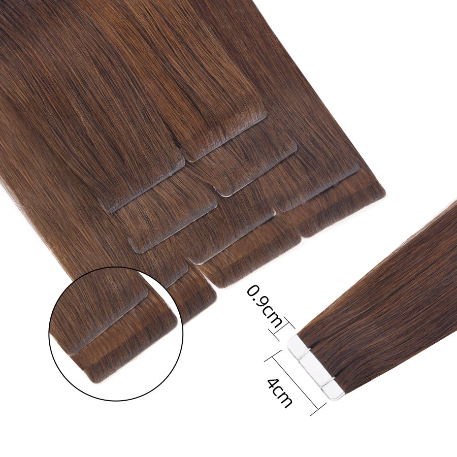 Vlasy Injection Hand-Tied Tape in Hair Extensions 16Pcs Virgin Human Hair (Dark Brown #4)