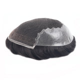 Vlasy Q6 Men Toupee Swiss Lace & PU Base Durable Male Hair Prosthesis Natural Human Hair Replacement System Unit (Natural Black 1B#)