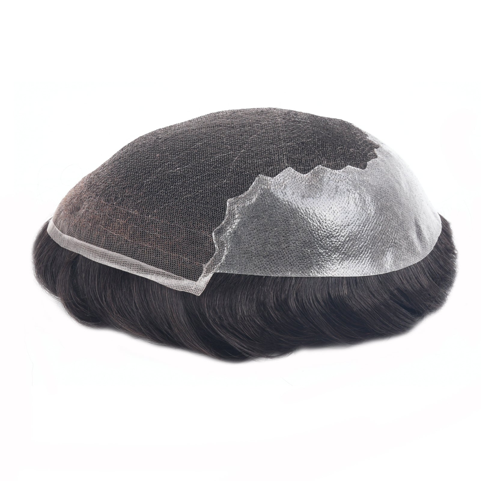 Vlasy Q6 Men Toupee Swiss Lace & PU Base Durable Male Hair Prosthesis Natural Human Hair Replacement System Unit (Natural Black 1B#)