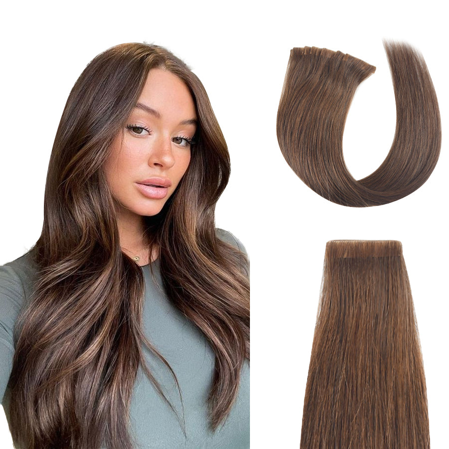 Vlasy Injection Tape in Virgin Human Hair Extensions 12''-24" Hand-Tied PU Skin Tape Hair Extension Straight 16Pcs Invisible Adhesive Tape Ins