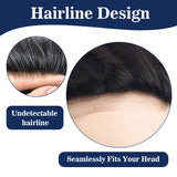 Vlasy Q6 Men Toupee Swiss Lace & PU Base Durable Male Hair Prosthesis Natural Human Hair Replacement System Unit (Natural Black 1B#)