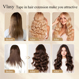 Vlasy Seamless Invisible Mini Tape In Hair Extension Human Hair 16Pcs Black Brown (1B#)