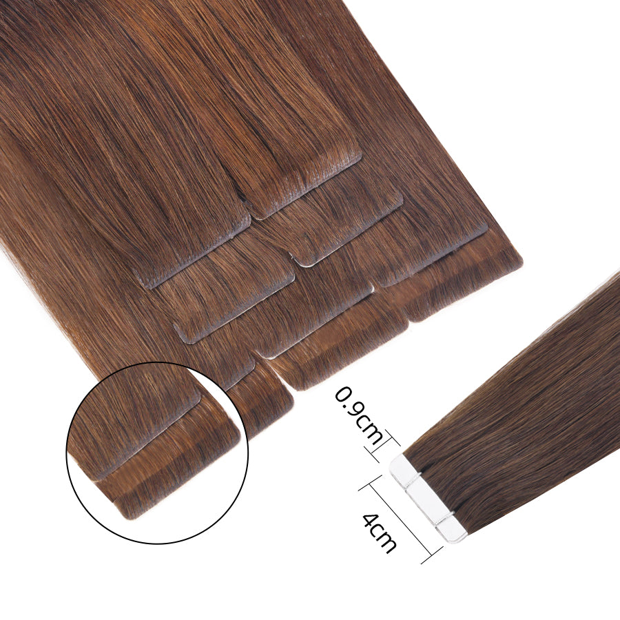 Vlasy Injection Hand-Tied Tape in Hair Extensions 16Pcs Virgin Human Hair (Brown #6)