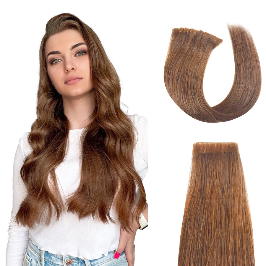 Vlasy Injection Tape in Virgin Human Hair Extensions 12''-24" Hand-Tied PU Skin Tape Hair Extension Straight 16Pcs Invisible Adhesive Tape Ins