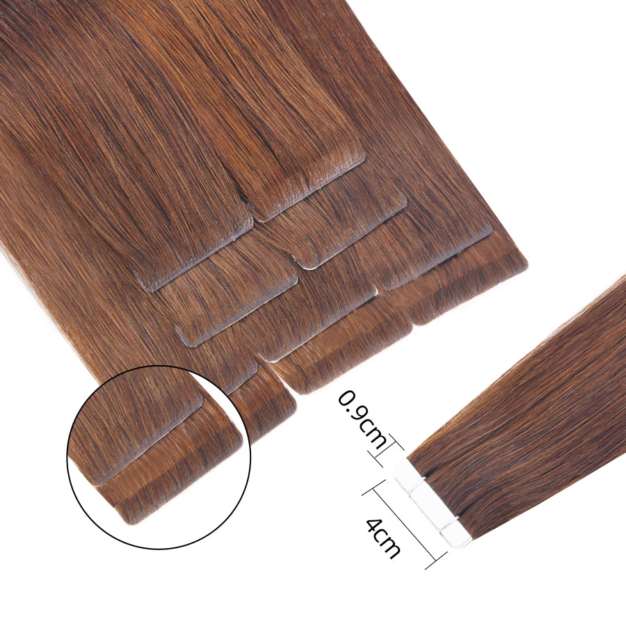 Vlasy Injection Hand-Tied Tape in Hair Extensions 16Pcs Virgin Human Hair (Light Brown #8)