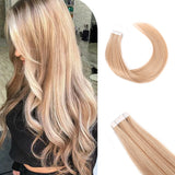 Vlasy Seamless Invisible Mini Tape In Hair Extension Human Hair 16Pcs Dark Blonde + Light Golden Blonde(P18K/613#)