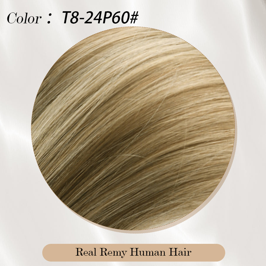 Vlasy Seamless Invisible Mini Tape In Hair Extension Human Hair 16Pcs Brown And Strawberry Blonde To Blonde(T8/24+60#)
