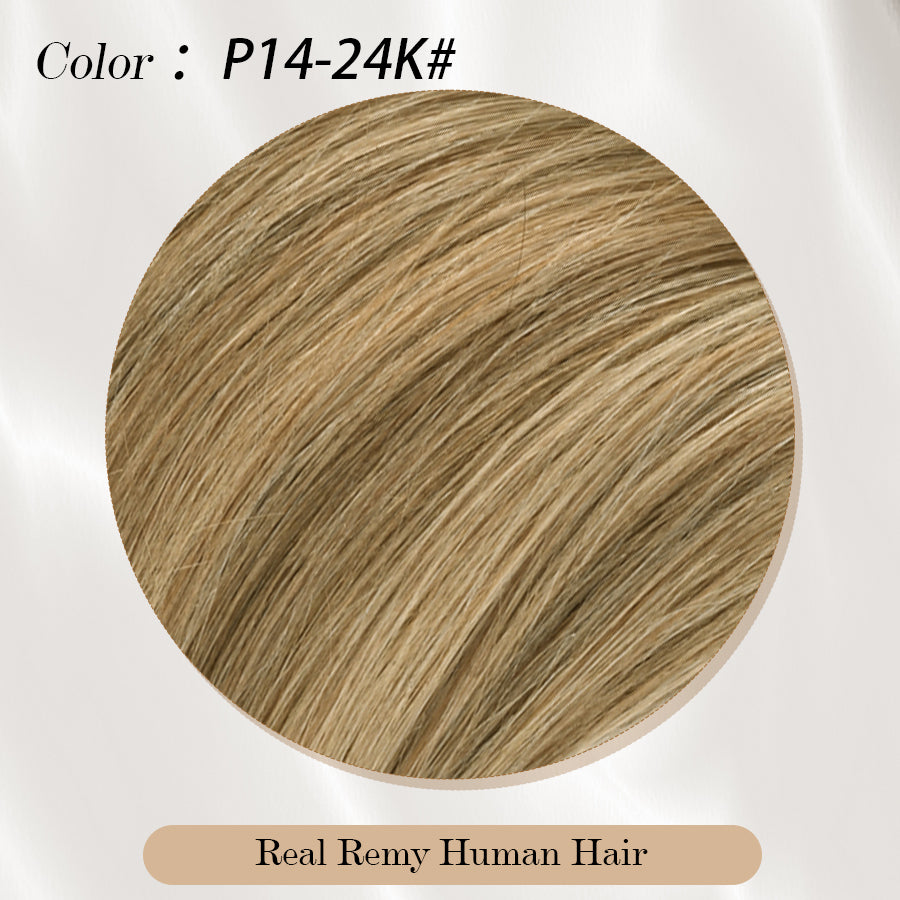 Vlasy Seamless Invisible Mini Tape In Hair Extension Human Hair 16Pcs Golden Brown + Golden Copper(P14/24K#)